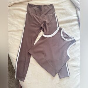Brown Activewear Set with White Trim